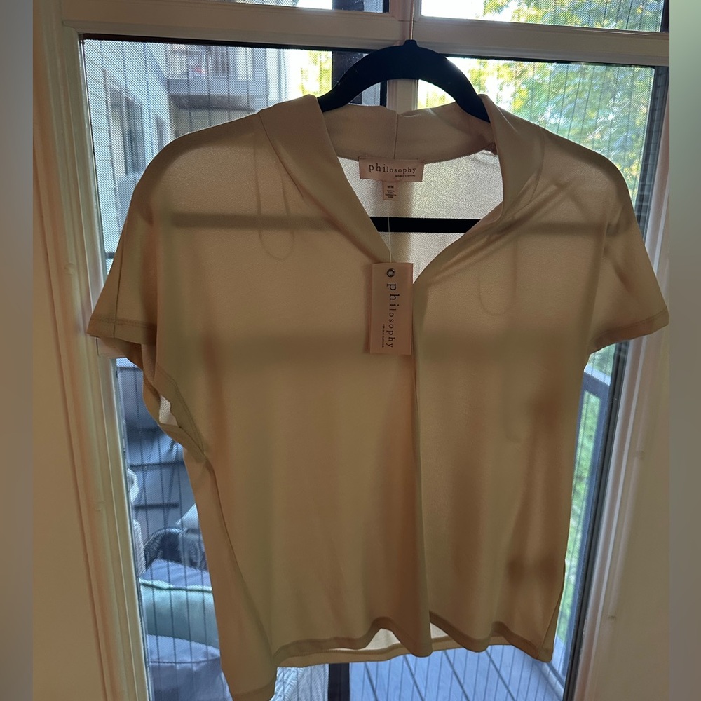 Philosophy Mock Neck Short Sleeve Blouse – Cream - L